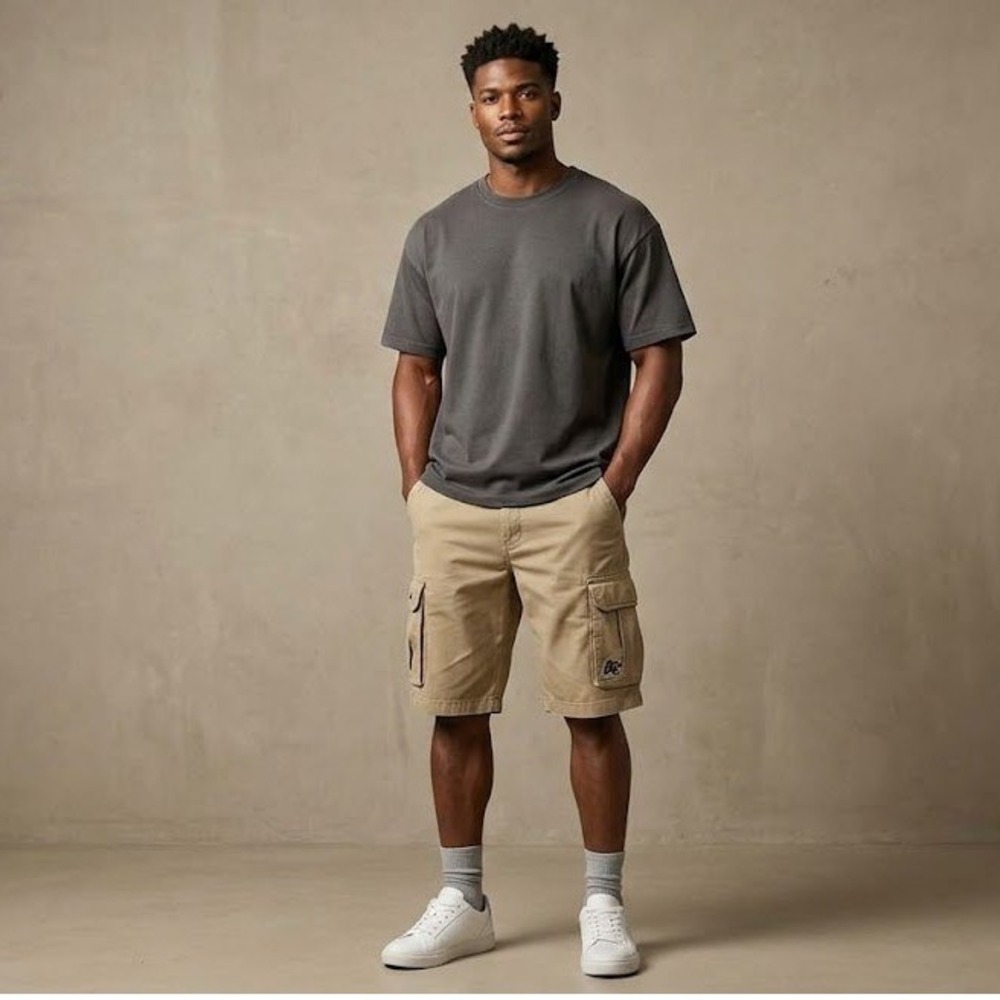 Akademiks Cargo Shorts Mens 34 Khaki Cotton Streetwear Utility Pockets